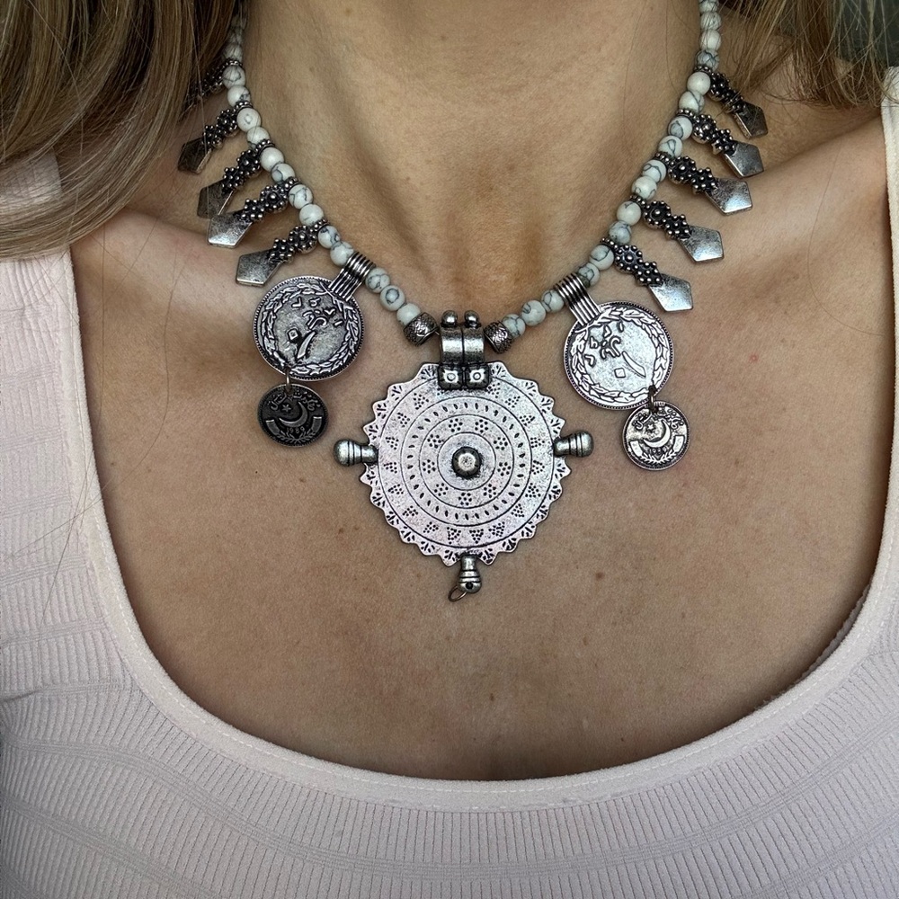 Free People Silver Pendant Statement Necklace